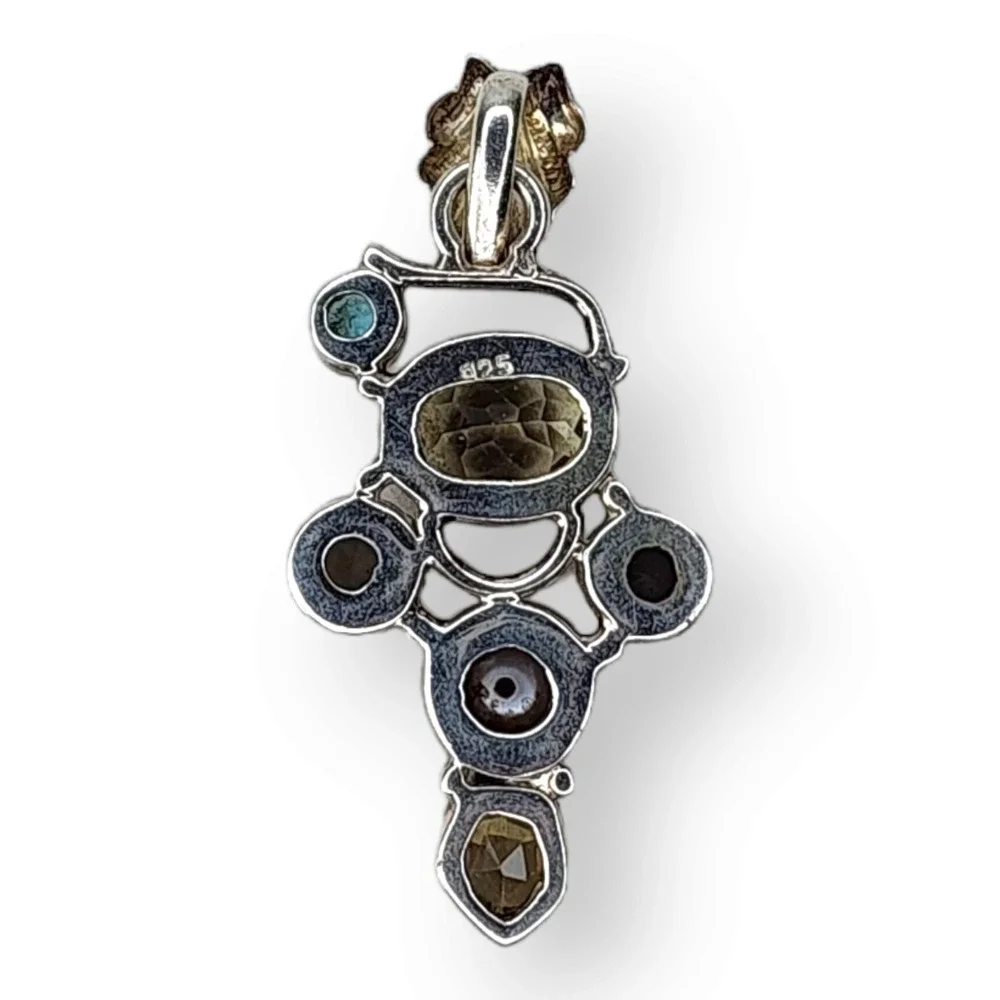 Vintage Pendant Sterling Silver 925 Citrine Topaz Aquamarine Pearl Gem